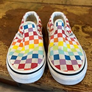 Boys Off The Wall Rainbow Checker Slip On Vans